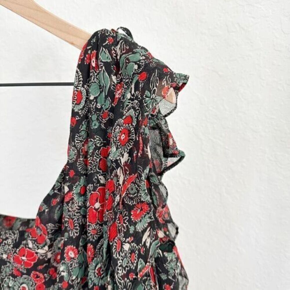 Veronica Beard Ballard‎ Silk One Shoulder Floral Ruffle Dress Black Red Size 8 - Picture 9 of 13